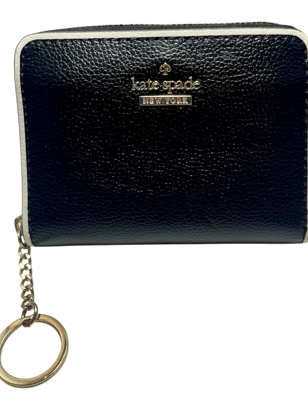 kate spade ♠️ Black & White Leather Zip Small Wallet with Gold Hardware